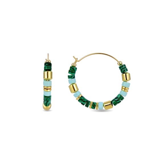 Luxent Sterling Zilver 925 Oorbellen met Malachiet in 18K Geel Goud - Ihun - Image 1