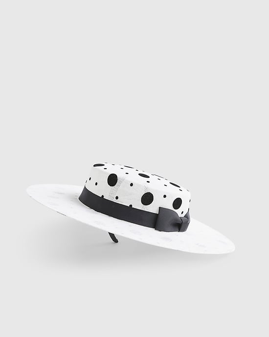 River Island Womens Boater Hat Beige Sasha Polka Dot Edwina Ibbotson - Image 1