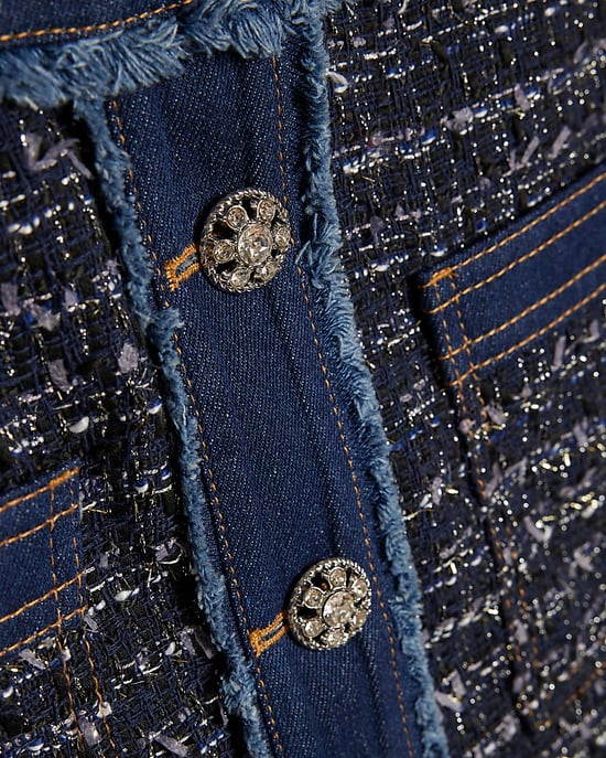 River Island Womens A-Line Mini Skirt Blue Boucle Fabric Button Denim - Image 5