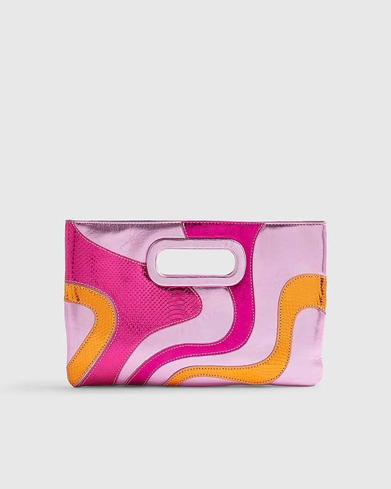 River Island Womens Clutch Bag Pink Swirl Panel Terry De Havilland - Image 4