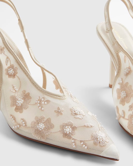 River Island Womens Court Shoes Cream Embroidered Mesh Heels - Image 3