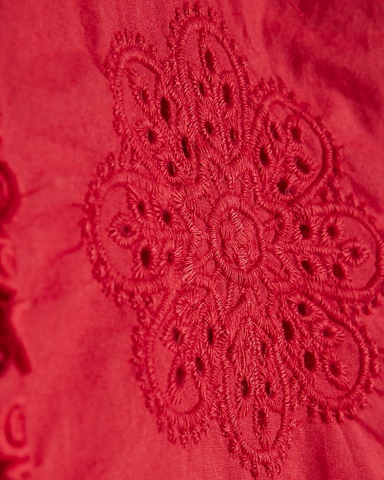 River Island Womens Mini Dress Red Cotton Embroidered V-Neck Zip - Image 5