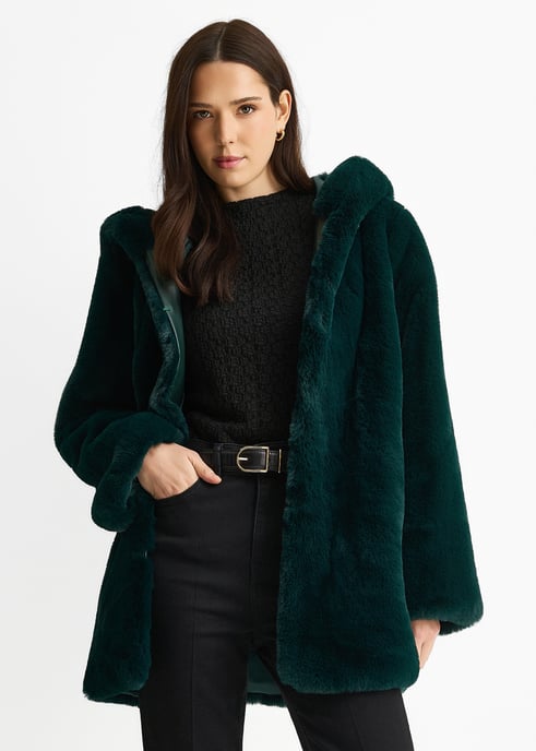 Hooded Faux Fur Jacket - Image 1