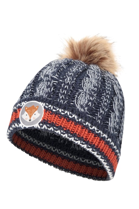 Badged Kids Pom Pom Beanie Faux Fur Warm Cosy Winter Hat Navy - Image 5