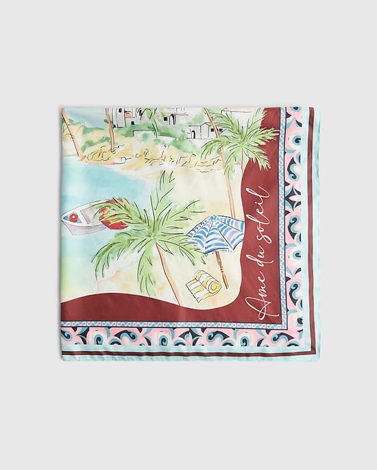 River Island Womens Scarf White Palm Tree Large Satin Border Print - Image 1