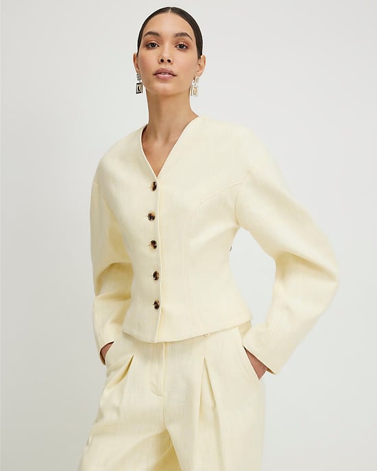 River Island Womens Jacket Yellow Linen Look Cocoon Sleeve Seamed - Image 1