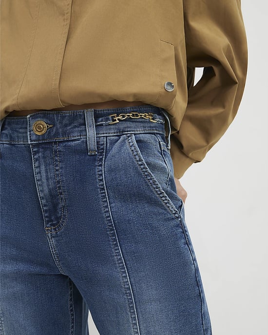 River Island Womens Flared Jeans Petite Blue High Rise Snaffle - Image 3