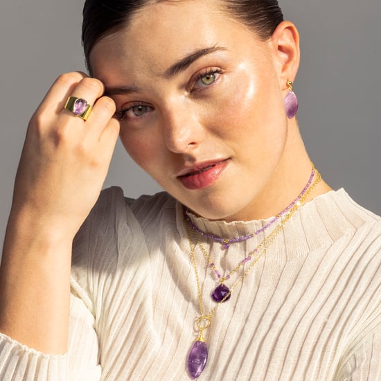 Luxenter ayom earrings made of 925 sterling silver and natural amethyst finished in 18K gold plating - Image 2