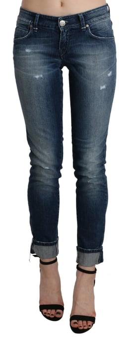 Acht Cotton Blue Washed Low Waist Skinny Cropped Jeans - Image 1