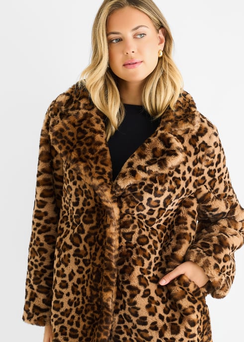 Jacka med fuskpäls i leopardmönster - Image 2
