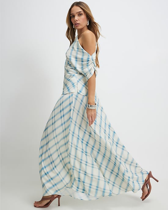 River Island Womens Maxi Skirt Blue Check Elasticated Waist - Image 2