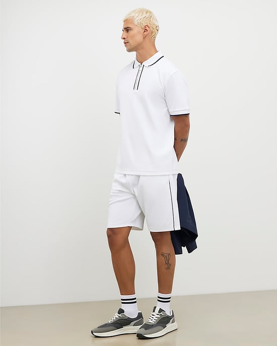 River Island Mens Shorts White Slim Fit Textured Tipped Elasticated - Image 2