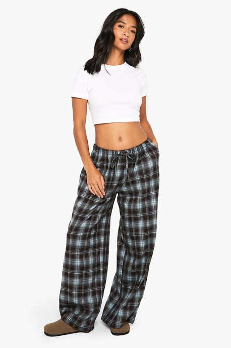 Petite Check Wide leg Drawcord Waist Trousers - Image 3