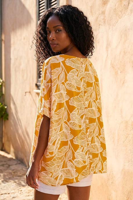 Leaf Print Buttoned Back Top - Image 3