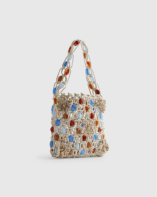 River Island Womens Rope Bag Cream Beaded 3D Flower Del Maar - Image 1