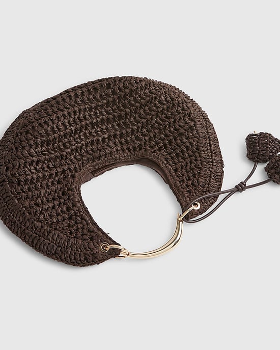 River Island Womens Scoop Bag Brown Raffia Metal Handle Popper - Image 3