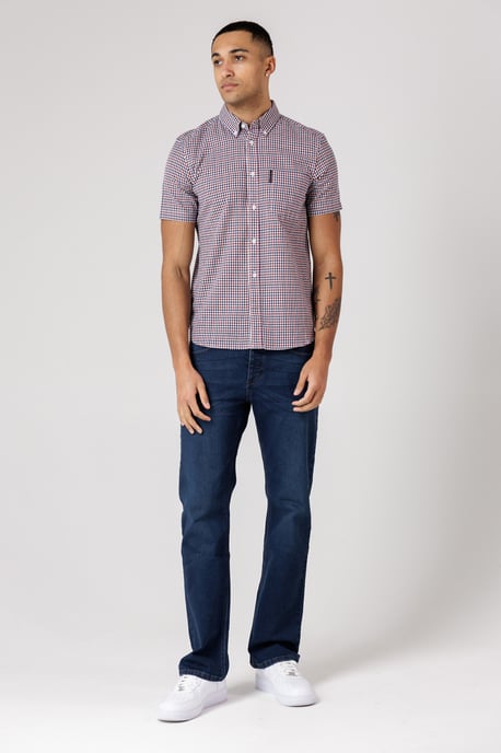 Red Cotton Short Sleeve Gingham Chest Pocket Shirt - Image 4