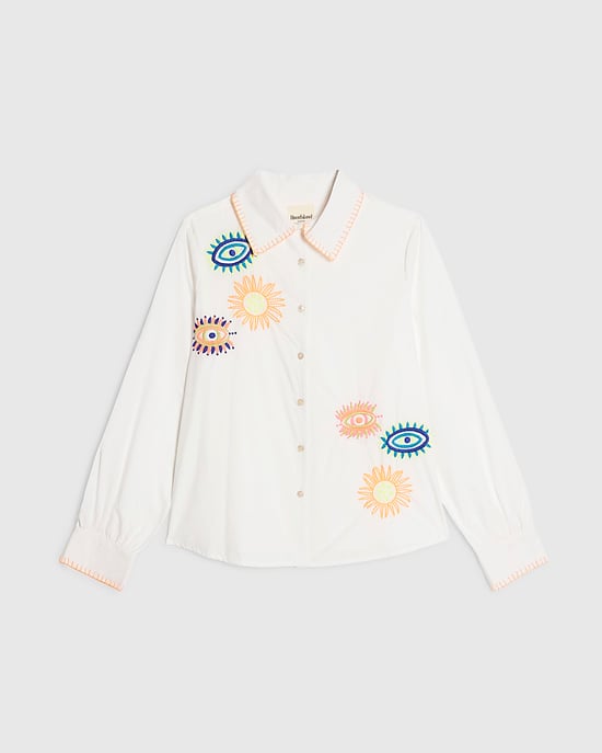 River Island Womens Shirt White Embroidered Graphic Long Sleeve - Image 6