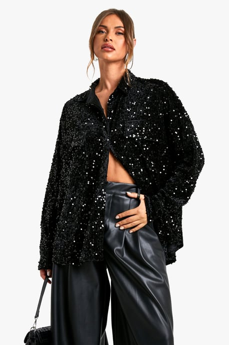 Velvet Sequin Oversized Shirt - Image 1