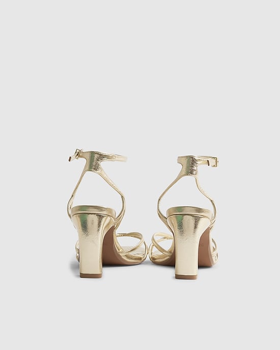 River Island Womens Heeled Sandals Gold Caged Buckle Block Heel - Image 3