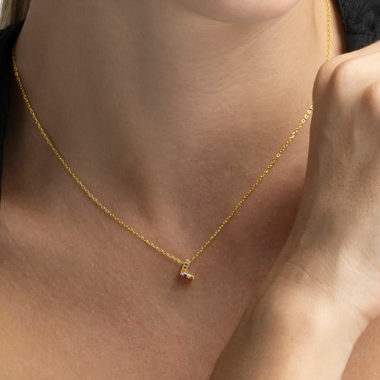 Luxenter Sterling Zilver 925 Ketting met Veelkleurige Zirkonia Afgewerkt in 18K Geel Goud - Alfabet - Image 4