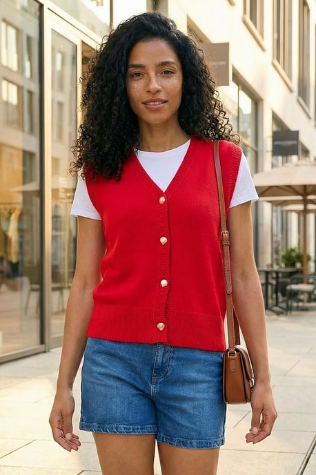 Shell Button Front Knit Vest - Image 2
