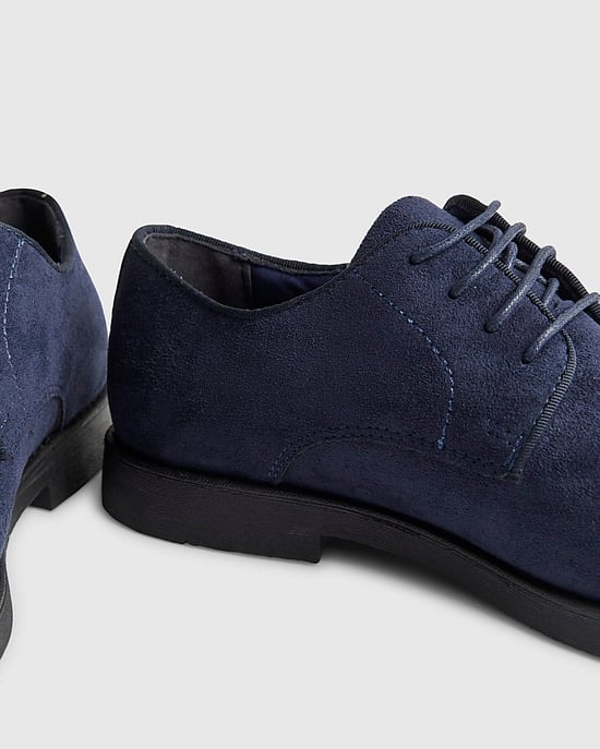River Island Mens Brogues Navy Faux Suede Lace Up Round Toe Shoes - Image 3