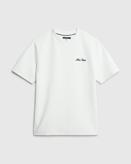 River Island Mens T-Shirt White Slim Fit Textured Ame Saint - Image 6