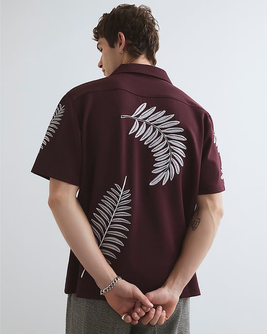 River Island Mens Shirt Brown Regular Fit Leaf Embroidered Graphic - Image 3