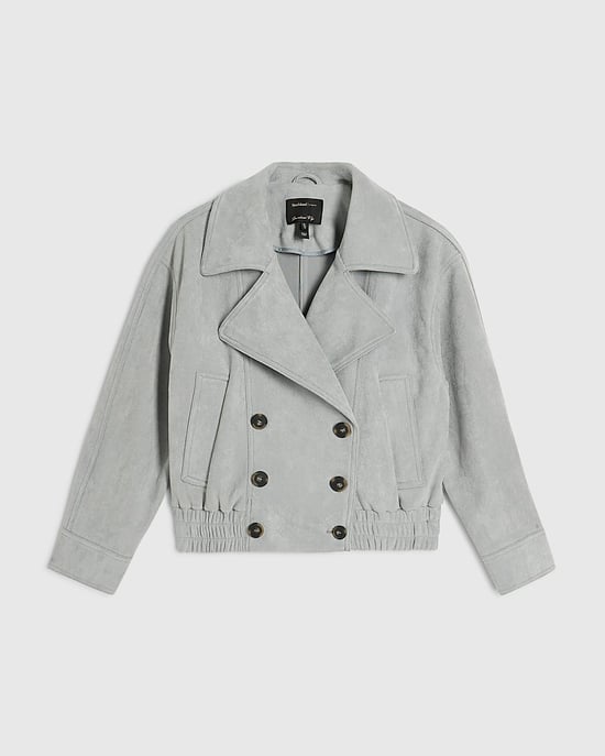 River Island Womens Bomber Jacket Blue Faux Suede Collared - Image 6