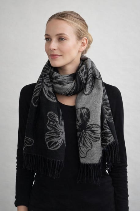 Butterfly Printed Cashmere Scarf with Tassels - Image 1