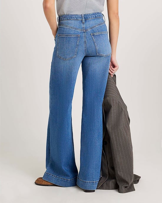 River Island Womens Wide Leg Jeans Blue Pocket Front - Image 3