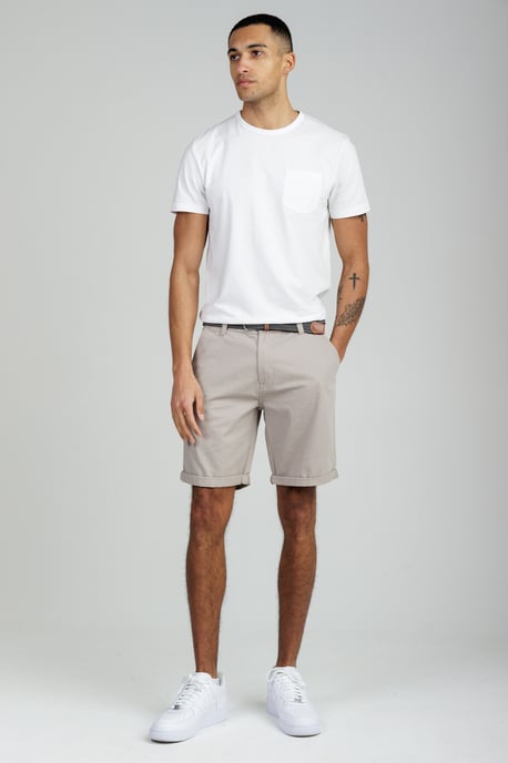 Stone Cotton Belted Chino Shorts - Image 3