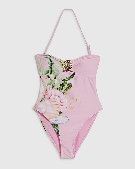 River Island Womens Swimsuit Pink Lotus Print Bandeau - Image 6