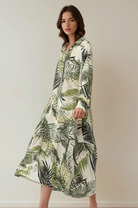 Skjortkrage Blommönstrad Maxiklänning - Image 1