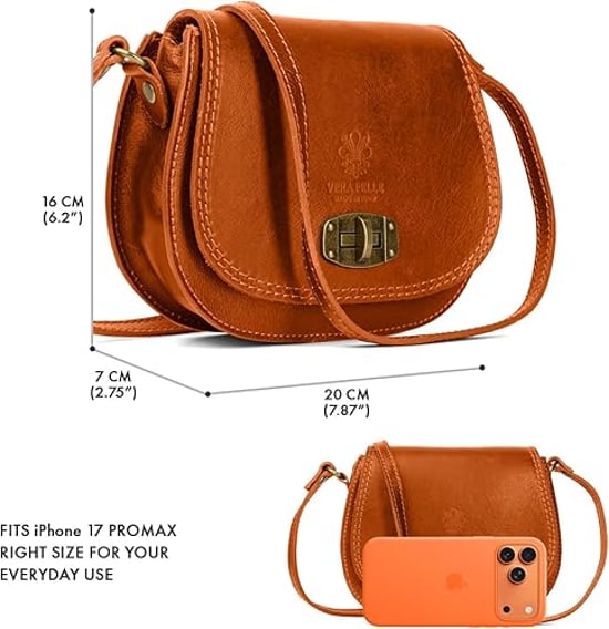 Women's Genuine Italian Leather Cross Body Bag in Tan - Image 3