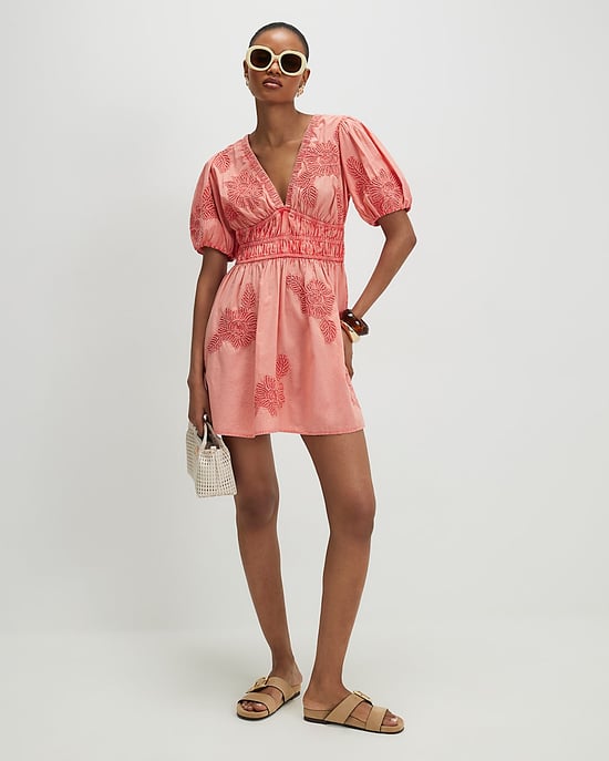 River Island Womens Mini Dress Pink Cotton Short Puff Sleeve Cornelli - Image 2