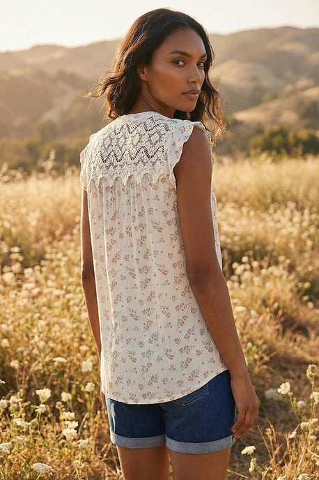 Floral Print Lace Yoke Blouse - Image 3