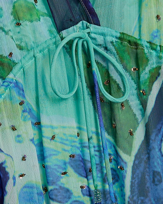 River Island Womens Maxi Beach Tunic Dress Blue Floral Print V-Neck - Image 4