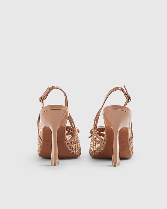 River Island Womens Slingback Heels Beige Mesh Bow Pointed Toe - Image 3