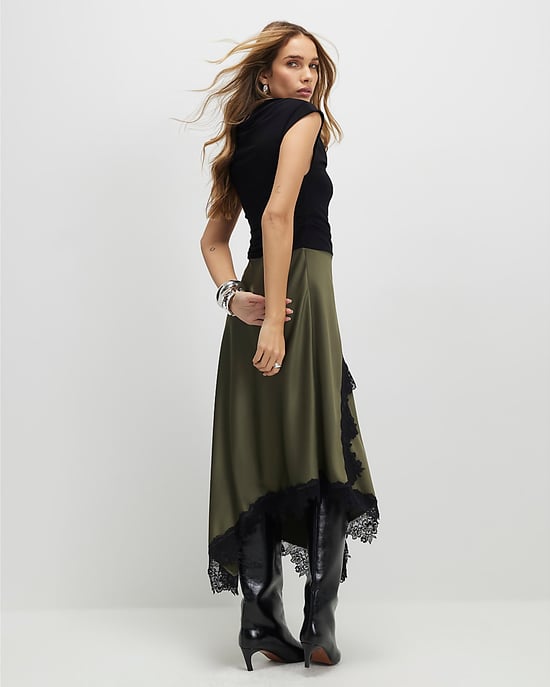 River Island Womens Midi Dress Khaki Lace 2 in 1 Hybrid Design Drape - Image 3