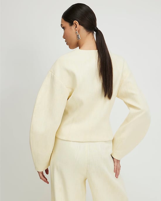 River Island Womens Jacket Yellow Linen Look Cocoon Sleeve Seamed - Image 3