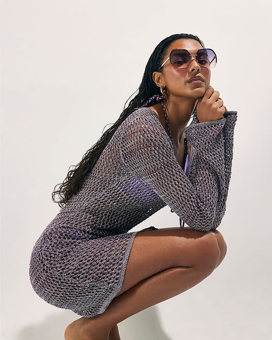 River Island Womens Beach Tunic Purple Metallic Knit Scoop Neck - Image 3