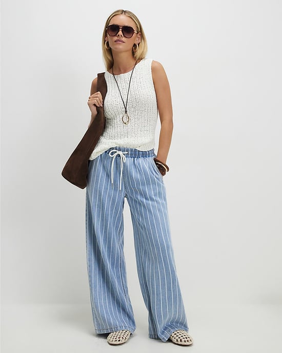 River Island Womens Wide Leg Jeans Petite Stripe Pyjama Style - Image 1