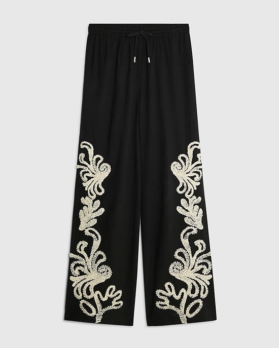 River Island Womens Wide Leg Trousers Black Embroidered Drawstring - Image 6