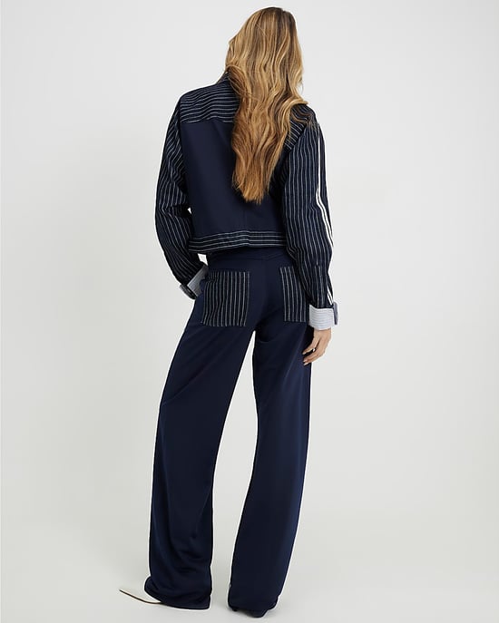 River Island Womens Straight Jeans Navy Relaxed Leg Stripe Hybrid - Image 3