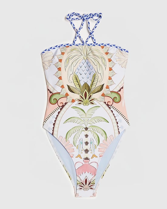 River Island Womens Swimsuit Blue Print Bandeau Halter Neck - Image 6