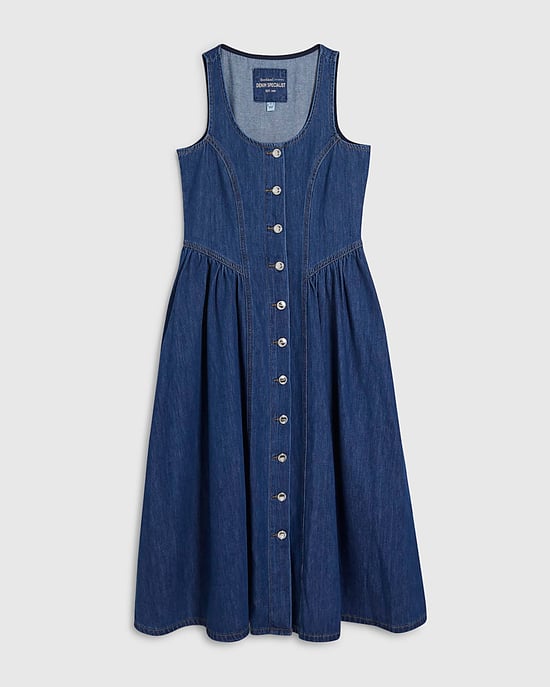 River Island Womens Midi Dress Blue Denim Button Front Sleeveless - Image 6