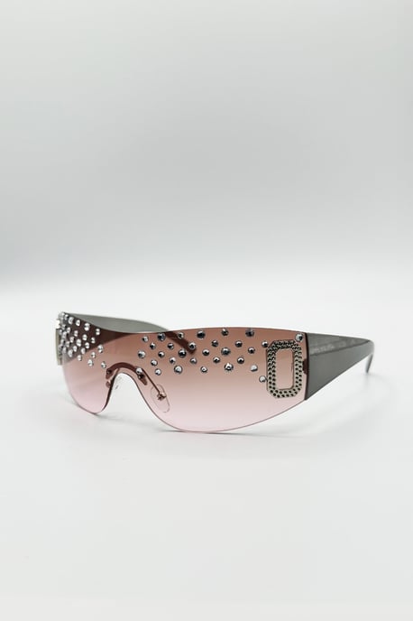 Racer Diamante Sunglasses In Pink - Image 4