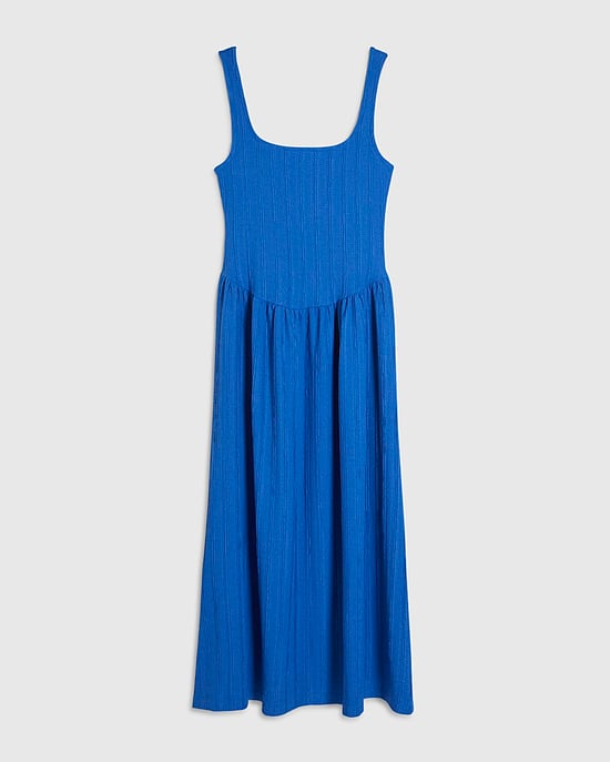 River Island Womens Midi Dress Blue Textured Sleeveless Square Neck - Image 6